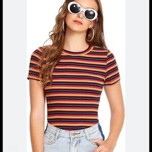 Milumia NWOT Multi Striped Ribbed Short Sleeve Tee